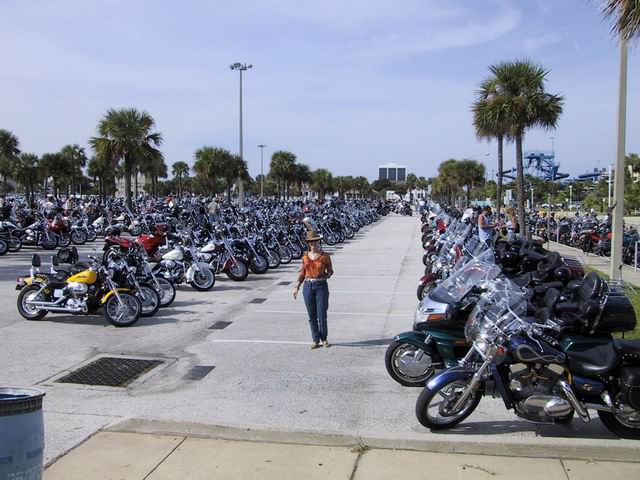 Virginia Ann in a Sea of Motorcycles in Dytona, Florida