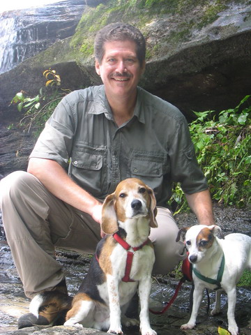 Cal and Pups at Glenn Falls in Highlands, North Carolina