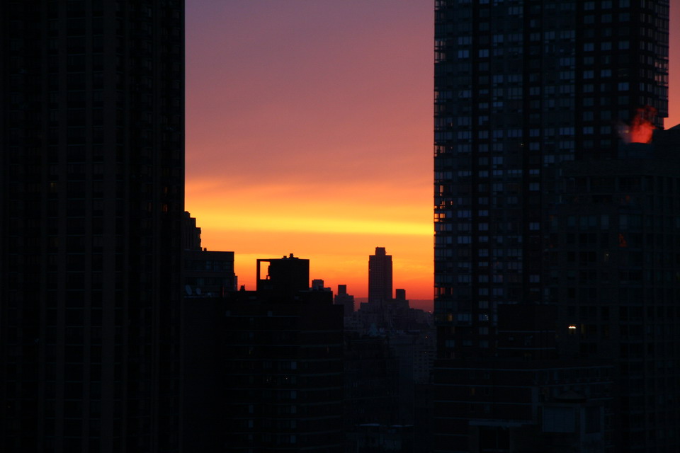Sunrise Between Buildings in New York, New York