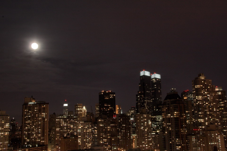 Moon over Manhattan in New York, New York