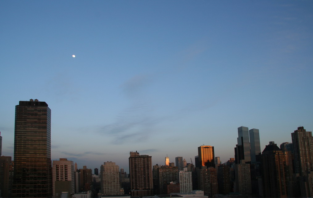 Moon at Sunset in New York, New York