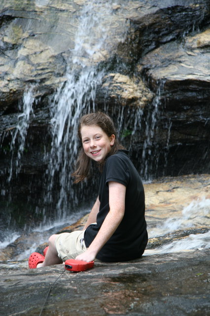 Waterfall and Ginny in Highlands, North Carolina