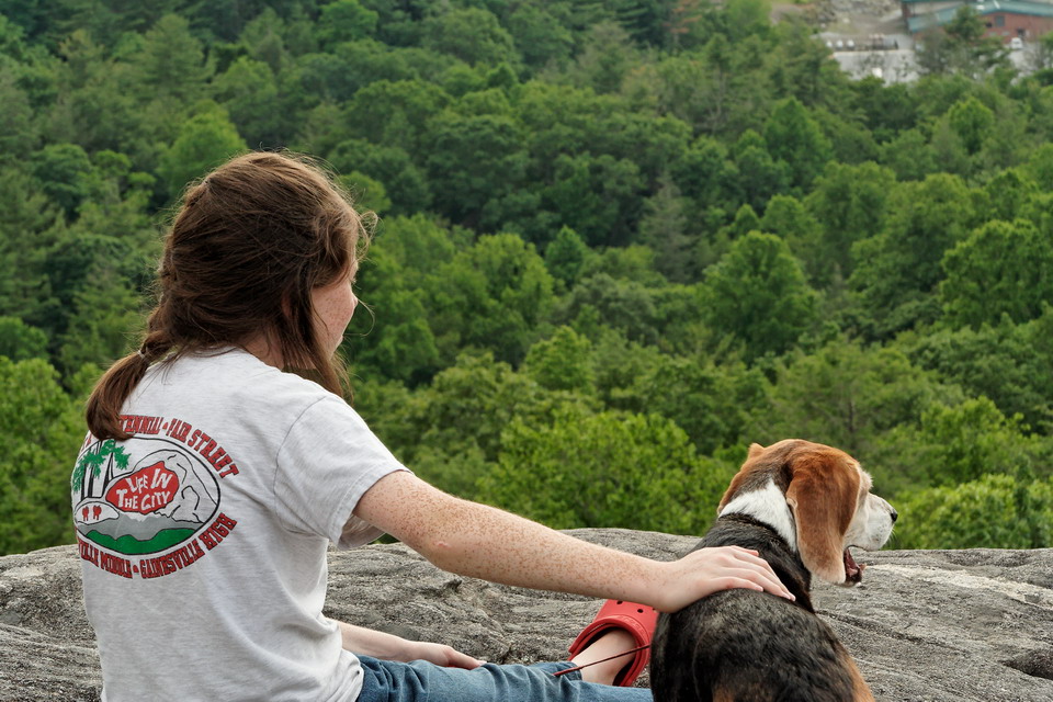 A Girl and Her Dog in Highlands, North Carolina