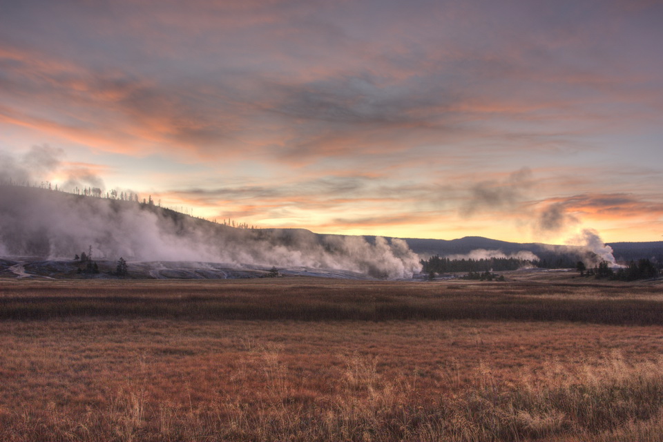 Steam at Sunrise in Yellowstone National Park, Wyoming