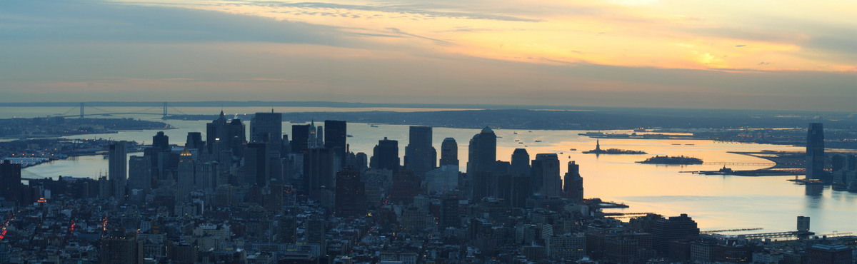 Sunset Over Statue of Liberty - Panorama